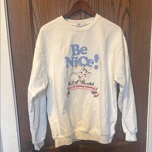 The Mayfair Group oversized Be Nice! Cat Graphic Sweater S/m